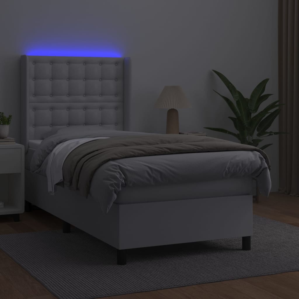 Boxspring met matras en LED kunstleer wit 90x190 cm Bedden & bedframes | Creëer jouw Trendy Thuis | Gratis bezorgd & Retour | Trendy.nl