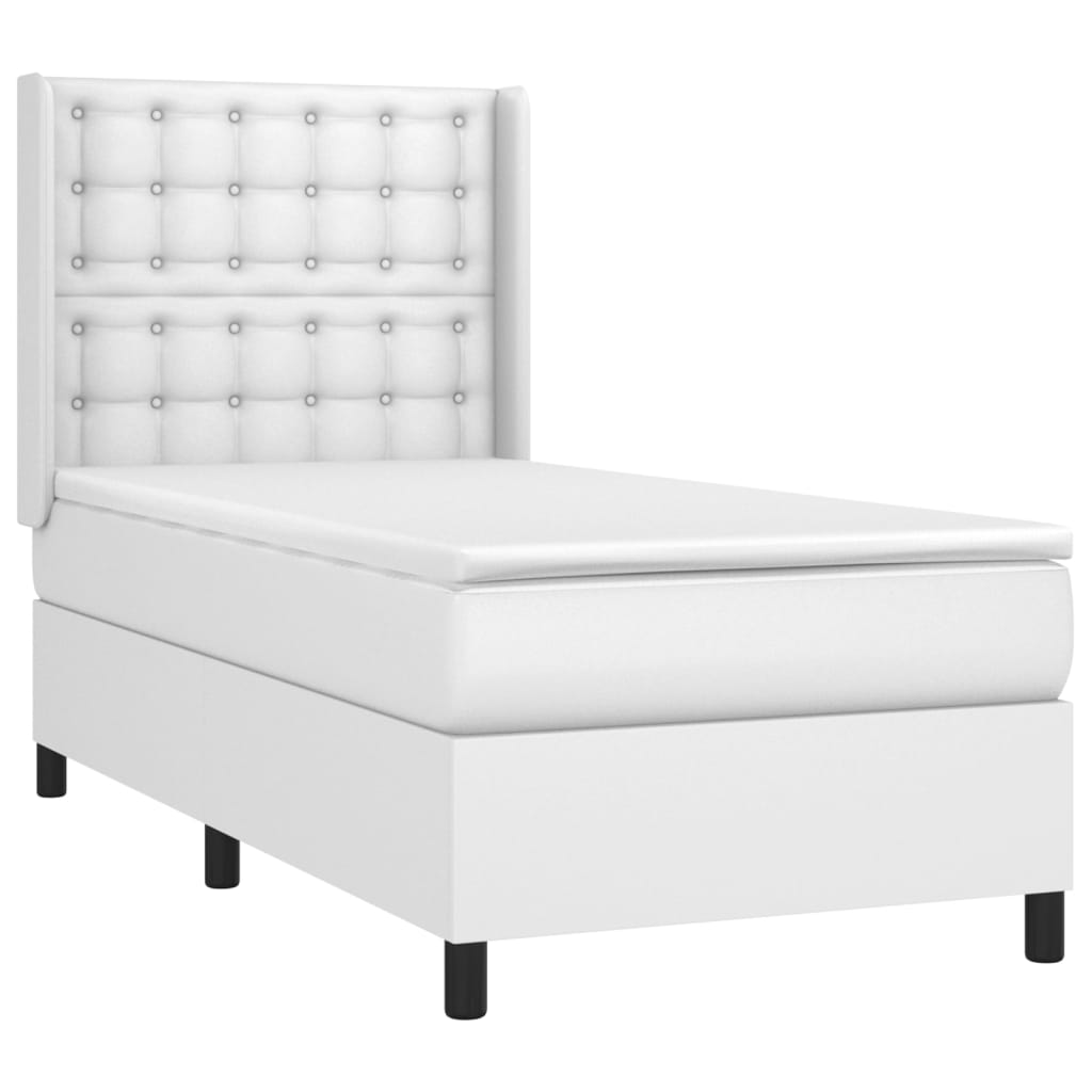 Boxspring met matras en LED kunstleer wit 90x190 cm Bedden & bedframes | Creëer jouw Trendy Thuis | Gratis bezorgd & Retour | Trendy.nl