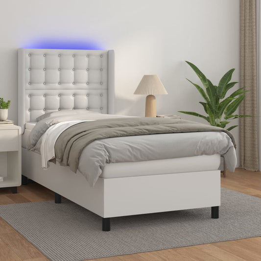 Boxspring met matras en LED kunstleer wit 90x190 cm Bedden & bedframes | Creëer jouw Trendy Thuis | Gratis bezorgd & Retour | Trendy.nl