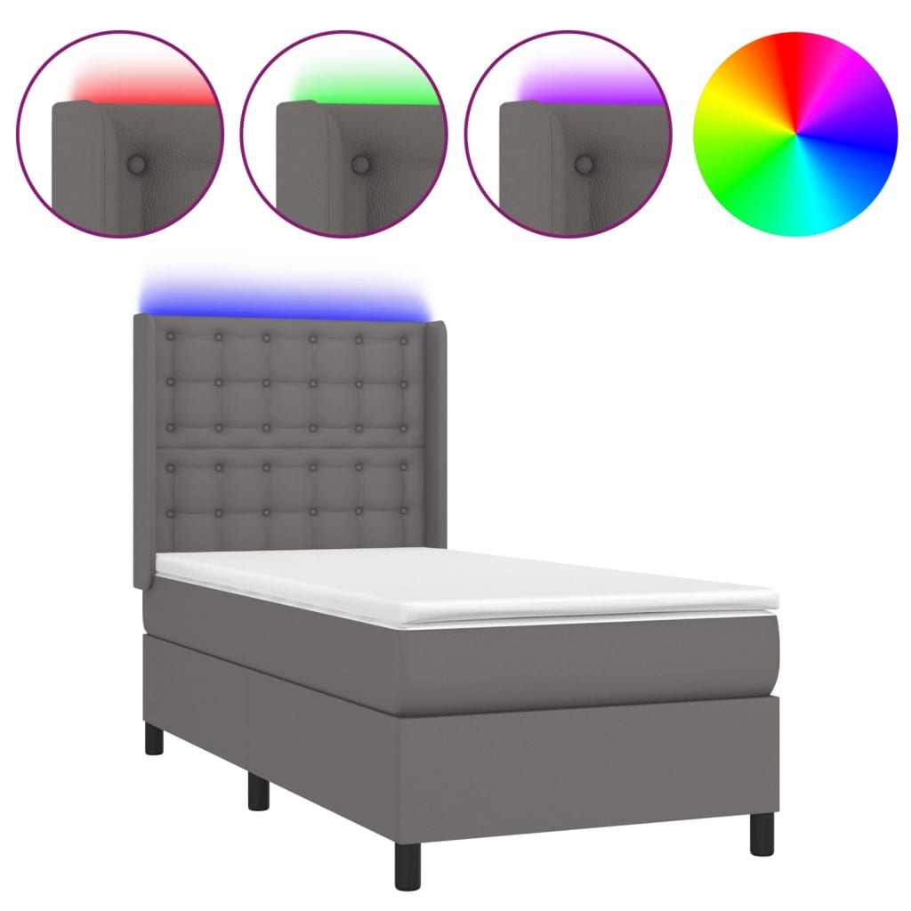 Boxspring met matras en LED kunstleer grijs 90x190 cm Bedden & bedframes | Creëer jouw Trendy Thuis | Gratis bezorgd & Retour | Trendy.nl