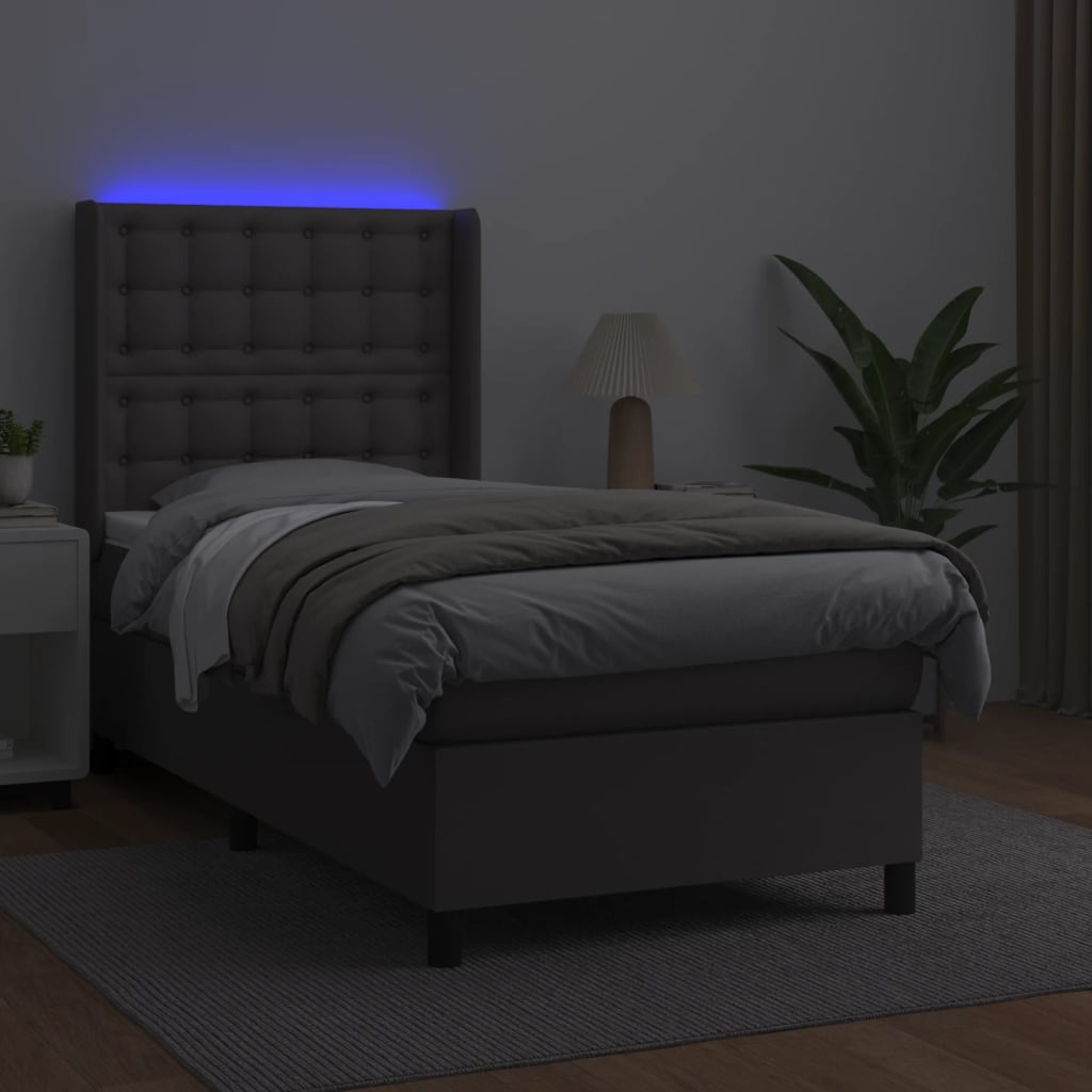 Boxspring met matras en LED kunstleer grijs 90x190 cm Bedden & bedframes | Creëer jouw Trendy Thuis | Gratis bezorgd & Retour | Trendy.nl