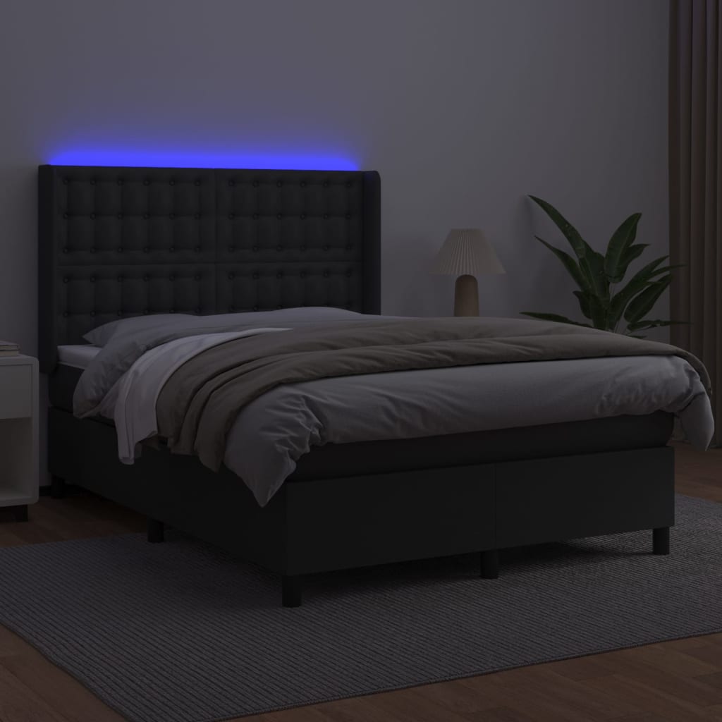 Boxspring met matras en LED kunstleer zwart 140x190 cm Bedden & bedframes | Creëer jouw Trendy Thuis | Gratis bezorgd & Retour | Trendy.nl