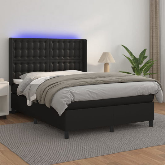 Boxspring met matras en LED kunstleer zwart 140x190 cm Bedden & bedframes | Creëer jouw Trendy Thuis | Gratis bezorgd & Retour | Trendy.nl