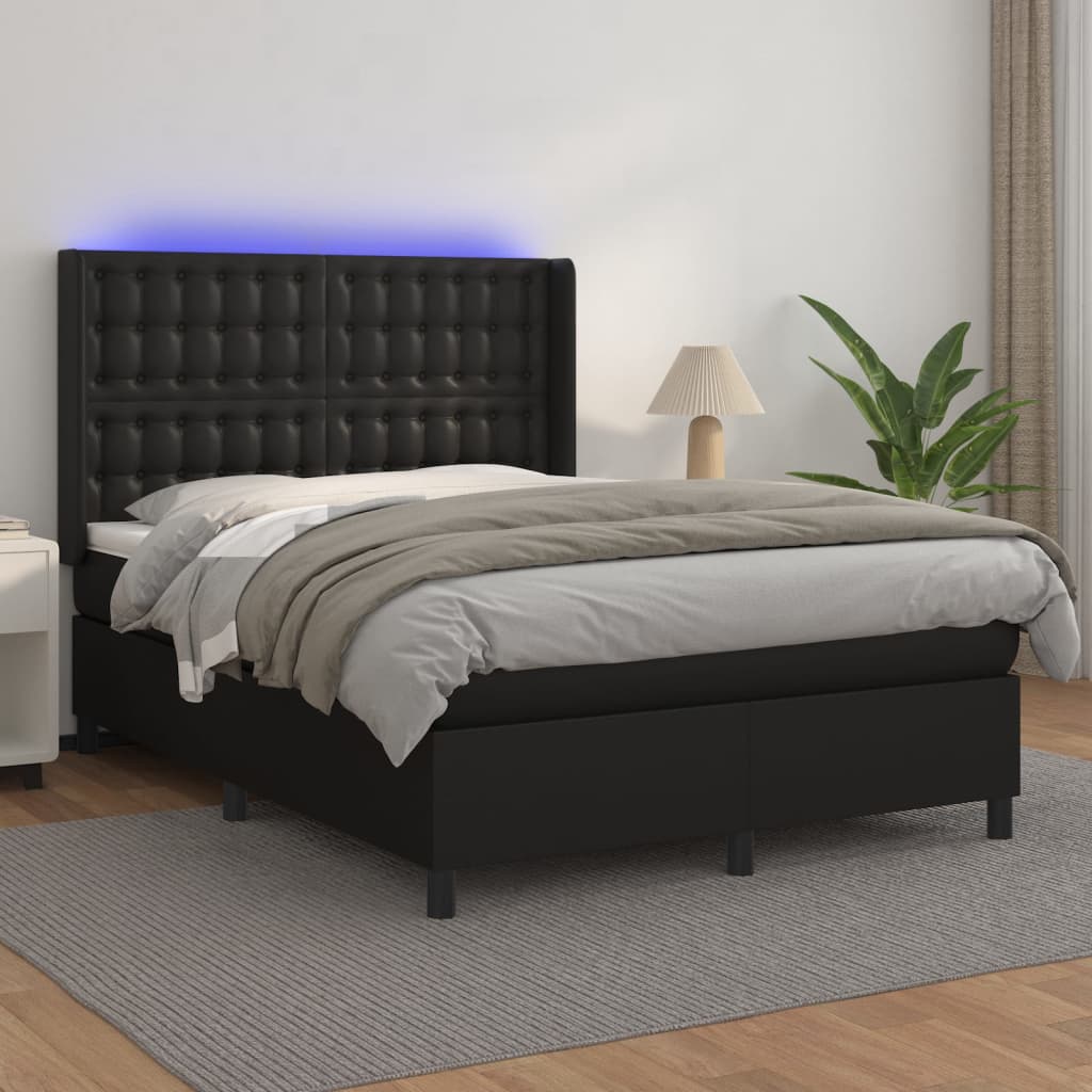 Boxspring met matras en LED kunstleer zwart 140x200 cm Bedden & bedframes | Creëer jouw Trendy Thuis | Gratis bezorgd & Retour | Trendy.nl