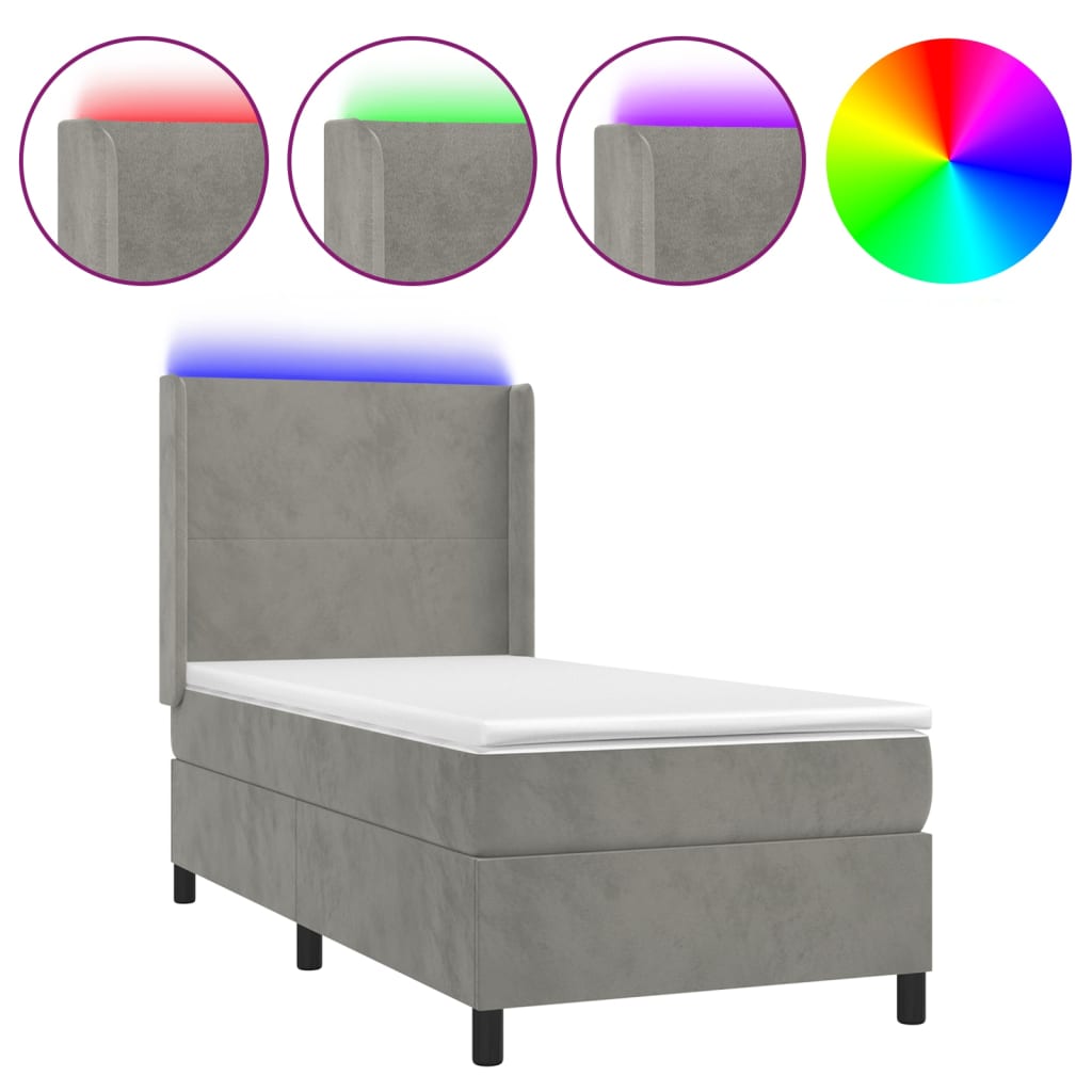 Boxspring met matras en LED fluweel lichtgrijs 90x190 cm Bedden & bedframes | Creëer jouw Trendy Thuis | Gratis bezorgd & Retour | Trendy.nl