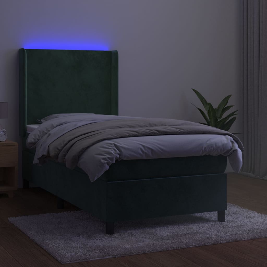 Boxspring met matras en LED fluweel donkergroen 90x190 cm Bedden & bedframes | Creëer jouw Trendy Thuis | Gratis bezorgd & Retour | Trendy.nl