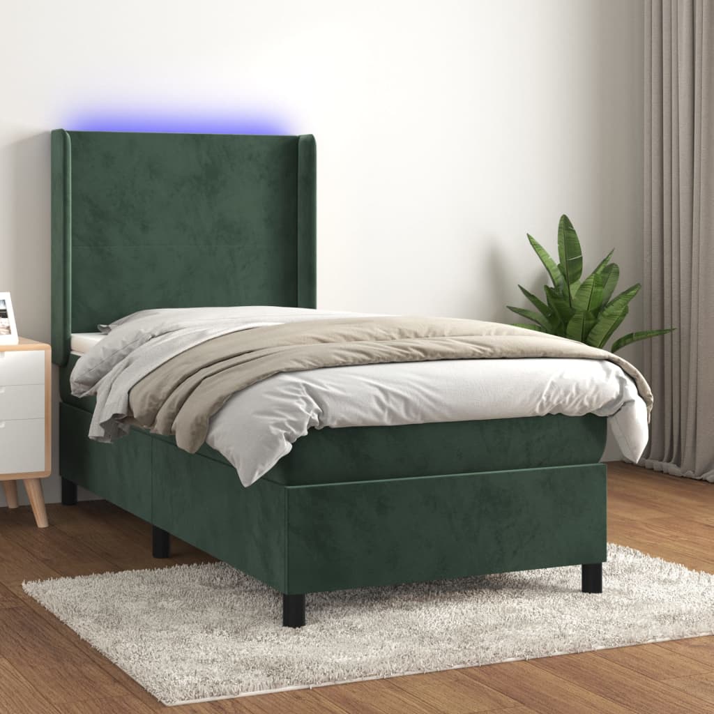 Boxspring met matras en LED fluweel donkergroen 90x190 cm Bedden & bedframes | Creëer jouw Trendy Thuis | Gratis bezorgd & Retour | Trendy.nl