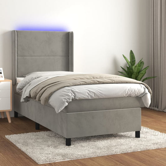 Boxspring met matras en LED fluweel lichtgrijs 90x190 cm Bedden & bedframes | Creëer jouw Trendy Thuis | Gratis bezorgd & Retour | Trendy.nl