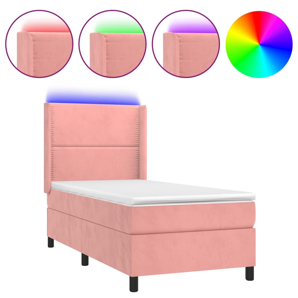 Boxspring met matras en LED fluweel roze 90x190 cm