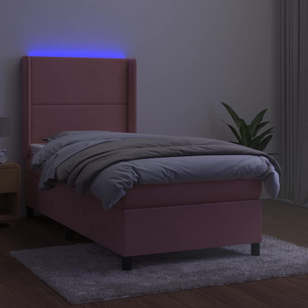 Boxspring met matras en LED fluweel roze 90x190 cm