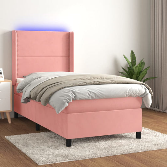 Boxspring met matras en LED fluweel roze 90x190 cm