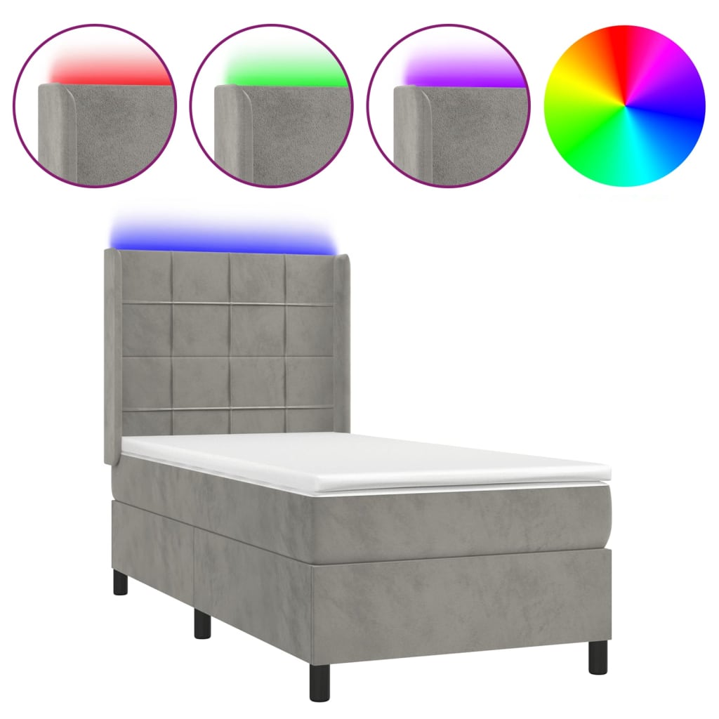 Boxspring met matras en LED fluweel lichtgrijs 90x190 cm Bedden & bedframes | Creëer jouw Trendy Thuis | Gratis bezorgd & Retour | Trendy.nl