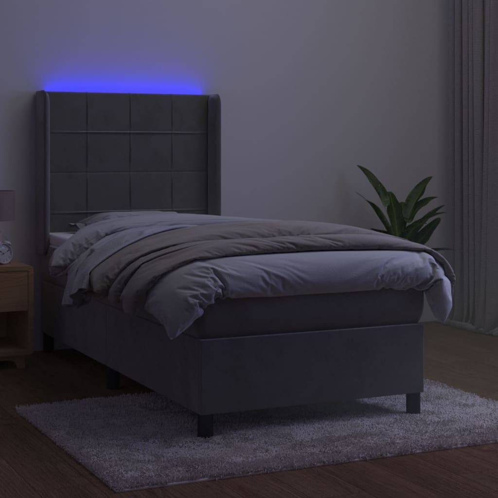 Boxspring met matras en LED fluweel lichtgrijs 90x190 cm Bedden & bedframes | Creëer jouw Trendy Thuis | Gratis bezorgd & Retour | Trendy.nl