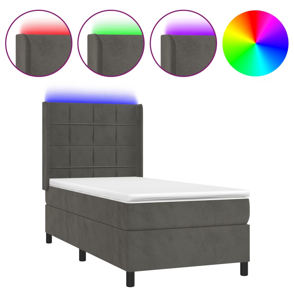 Boxspring met matras en LED fluweel donkergrijs 90x190 cm Bedden & bedframes | Creëer jouw Trendy Thuis | Gratis bezorgd & Retour | Trendy.nl