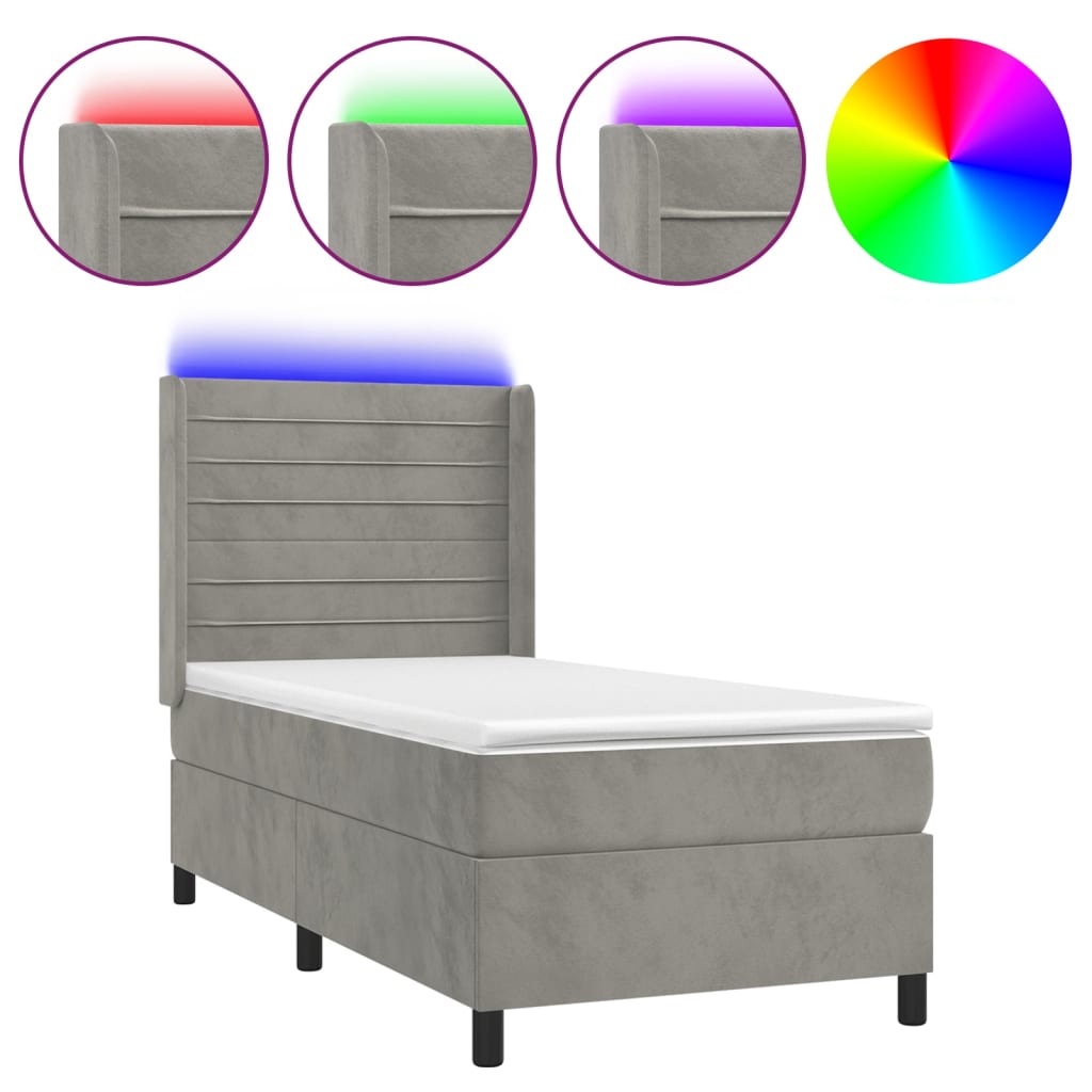 Boxspring met matras en LED fluweel lichtgrijs 90x190 cm Bedden & bedframes | Creëer jouw Trendy Thuis | Gratis bezorgd & Retour | Trendy.nl