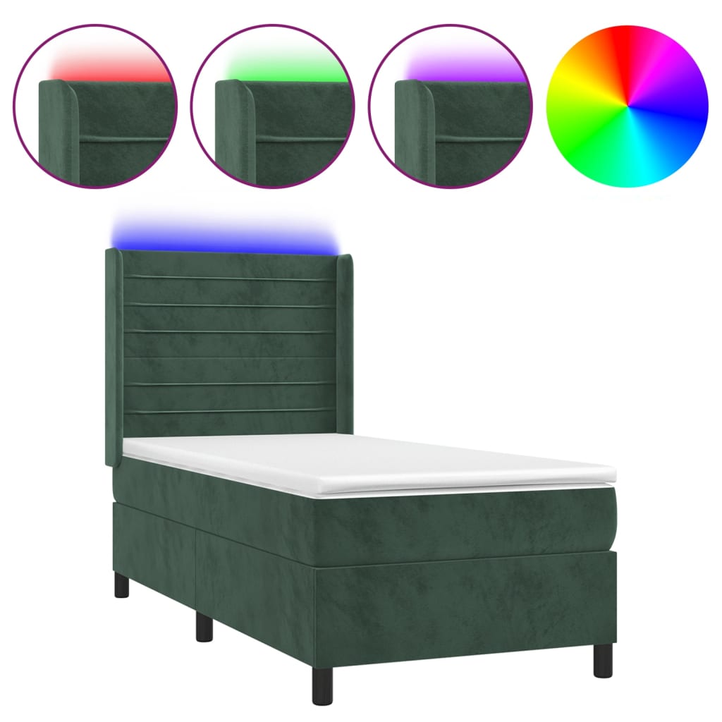 Boxspring met matras en LED fluweel donkergroen 90x190 cm Bedden & bedframes | Creëer jouw Trendy Thuis | Gratis bezorgd & Retour | Trendy.nl