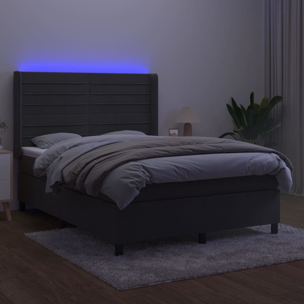Boxspring met matras en LED fluweel donkergrijs 140x190 cm Bedden & bedframes | Creëer jouw Trendy Thuis | Gratis bezorgd & Retour | Trendy.nl