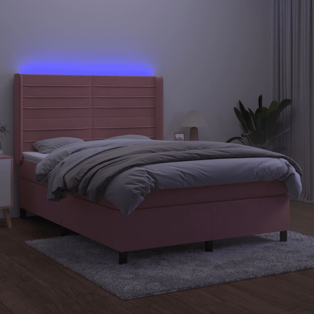 Boxspring met matras en LED fluweel roze 140x190 cm Bedden & bedframes | Creëer jouw Trendy Thuis | Gratis bezorgd & Retour | Trendy.nl