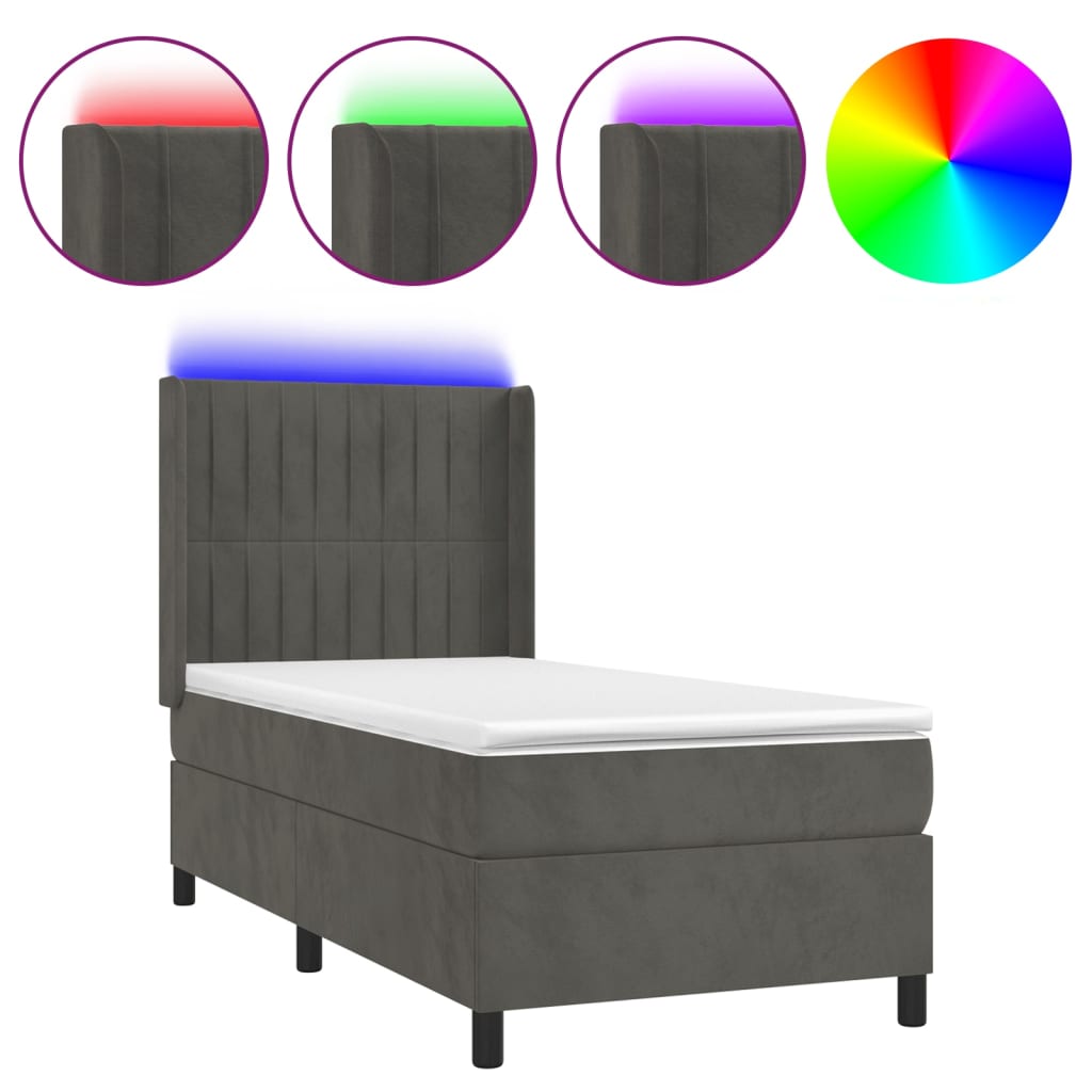 Boxspring met matras en LED fluweel donkergrijs 90x190 cm Bedden & bedframes | Creëer jouw Trendy Thuis | Gratis bezorgd & Retour | Trendy.nl