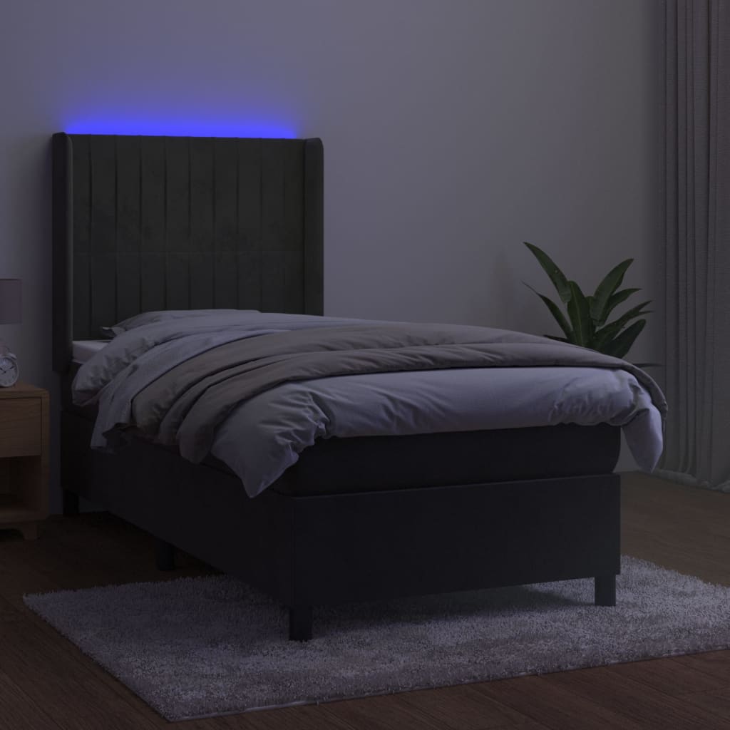 Boxspring met matras en LED fluweel donkergrijs 90x190 cm Bedden & bedframes | Creëer jouw Trendy Thuis | Gratis bezorgd & Retour | Trendy.nl