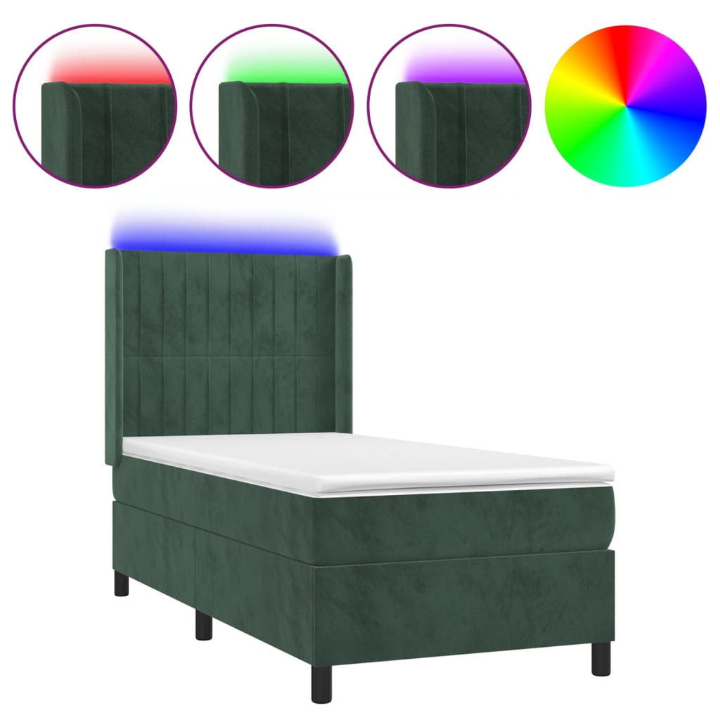 Boxspring met matras en LED fluweel donkergroen 90x190 cm Bedden & bedframes | Creëer jouw Trendy Thuis | Gratis bezorgd & Retour | Trendy.nl