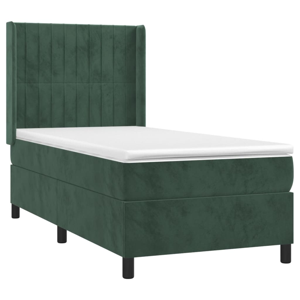 Boxspring met matras en LED fluweel donkergroen 90x190 cm Bedden & bedframes | Creëer jouw Trendy Thuis | Gratis bezorgd & Retour | Trendy.nl