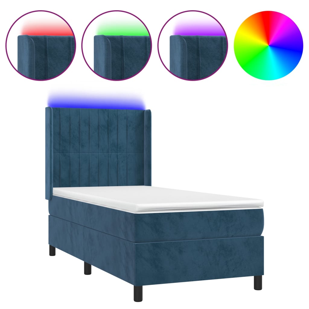 Boxspring met matras en LED fluweel donkerblauw 90x190 cm Bedden & bedframes | Creëer jouw Trendy Thuis | Gratis bezorgd & Retour | Trendy.nl