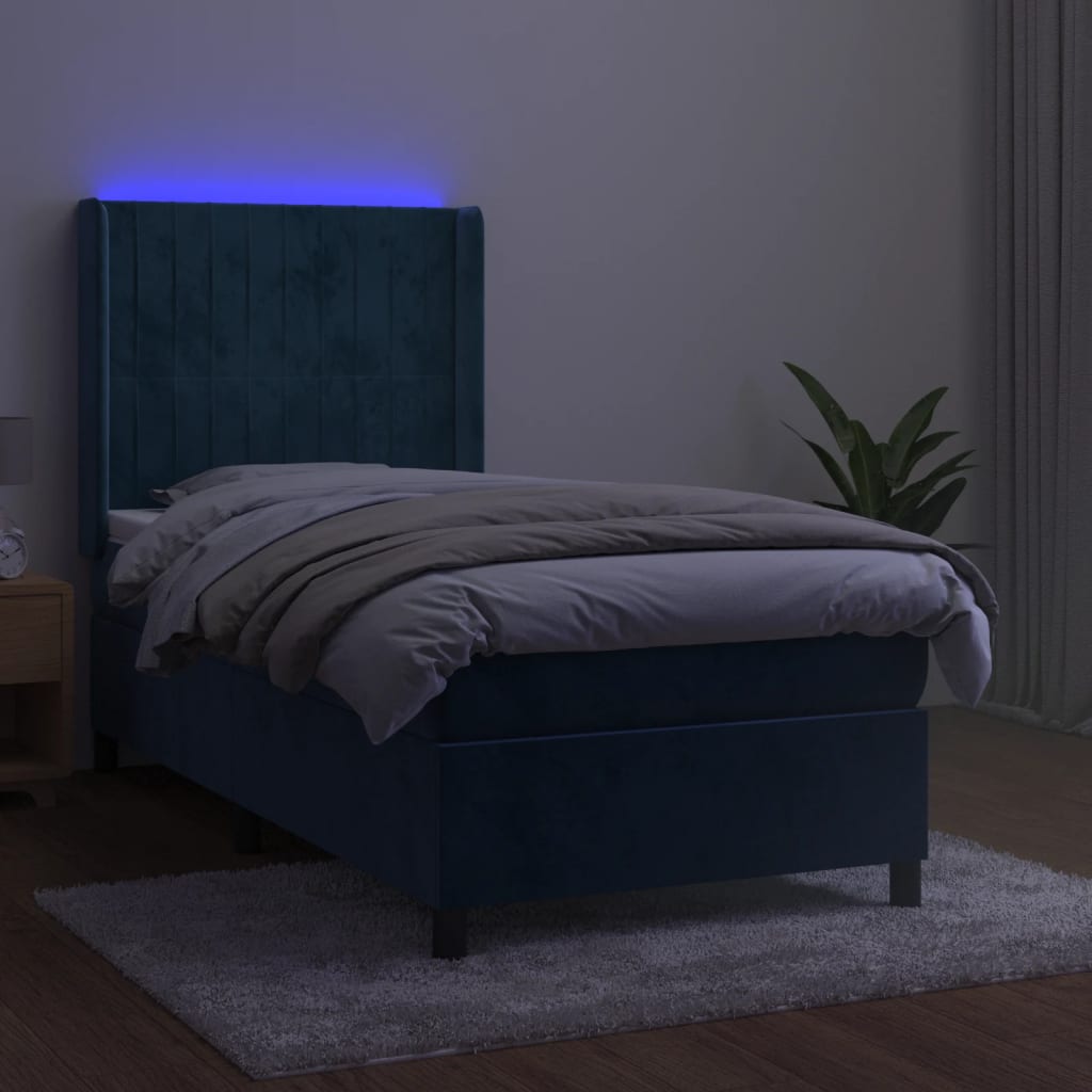 Boxspring met matras en LED fluweel donkerblauw 90x190 cm Bedden & bedframes | Creëer jouw Trendy Thuis | Gratis bezorgd & Retour | Trendy.nl