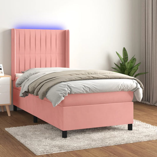 Boxspring met matras en LED fluweel roze 90x190 cm Bedden & bedframes | Creëer jouw Trendy Thuis | Gratis bezorgd & Retour | Trendy.nl
