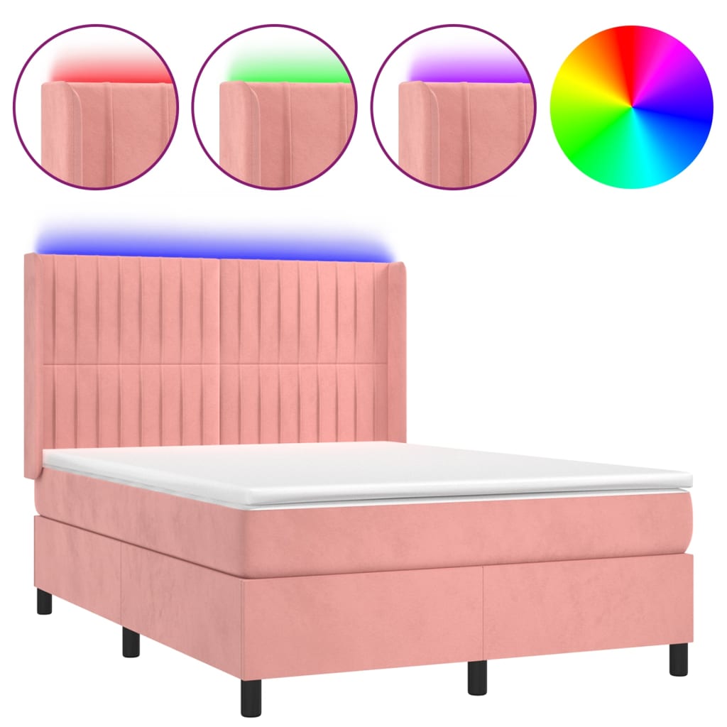 Boxspring met matras en LED fluweel roze 140x190 cm Bedden & bedframes | Creëer jouw Trendy Thuis | Gratis bezorgd & Retour | Trendy.nl