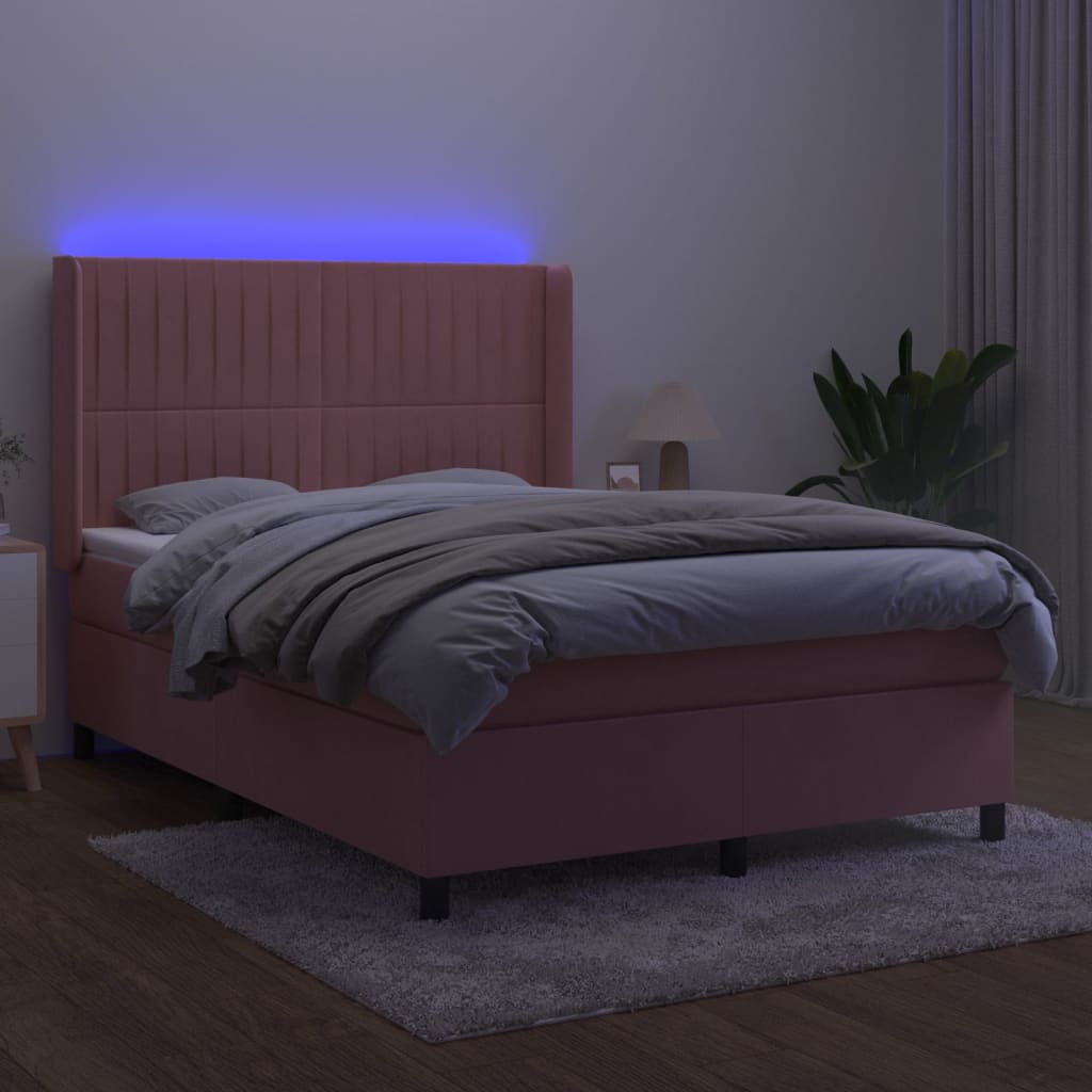 Boxspring met matras en LED fluweel roze 140x190 cm Bedden & bedframes | Creëer jouw Trendy Thuis | Gratis bezorgd & Retour | Trendy.nl