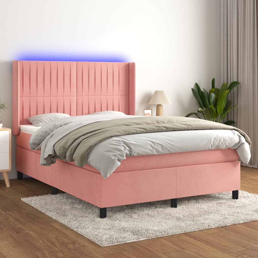 Boxspring met matras en LED fluweel roze 140x190 cm Bedden & bedframes | Creëer jouw Trendy Thuis | Gratis bezorgd & Retour | Trendy.nl