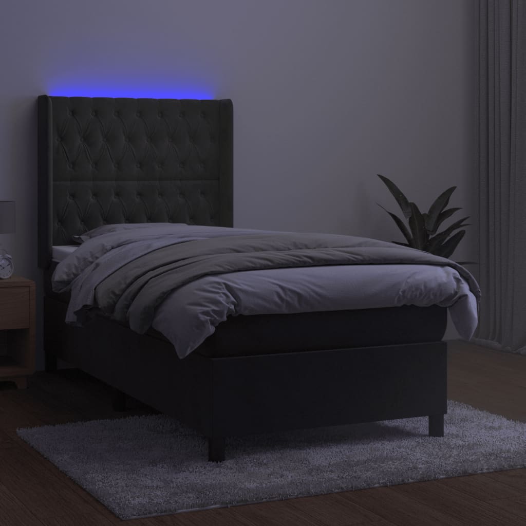 Boxspring met matras en LED fluweel donkergrijs 90x190 cm Bedden & bedframes | Creëer jouw Trendy Thuis | Gratis bezorgd & Retour | Trendy.nl