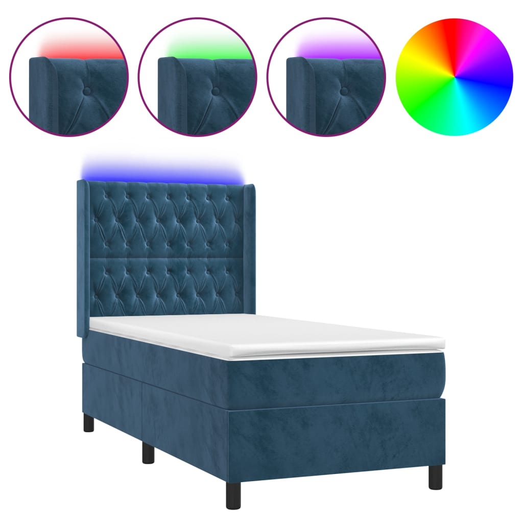 Boxspring met matras en LED fluweel donkerblauw 90x190 cm Bedden & bedframes | Creëer jouw Trendy Thuis | Gratis bezorgd & Retour | Trendy.nl