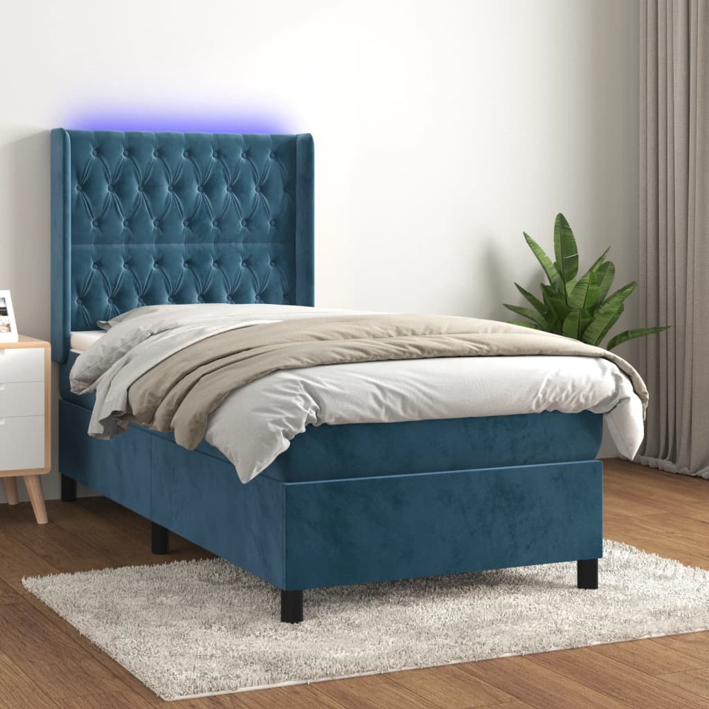 Boxspring met matras en LED fluweel donkerblauw 90x190 cm Bedden & bedframes | Creëer jouw Trendy Thuis | Gratis bezorgd & Retour | Trendy.nl