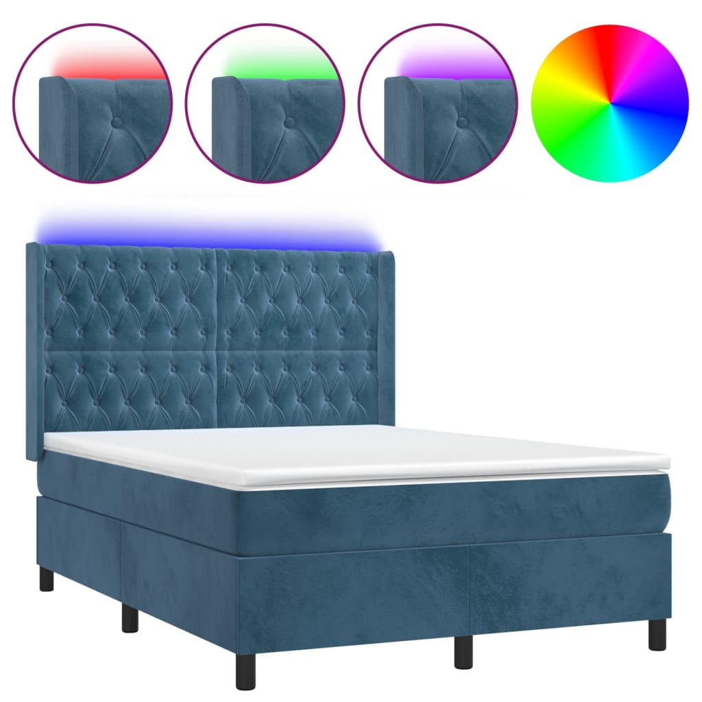 Boxspring met matras en LED fluweel donkerblauw 140x190 cm Bedden & bedframes | Creëer jouw Trendy Thuis | Gratis bezorgd & Retour | Trendy.nl