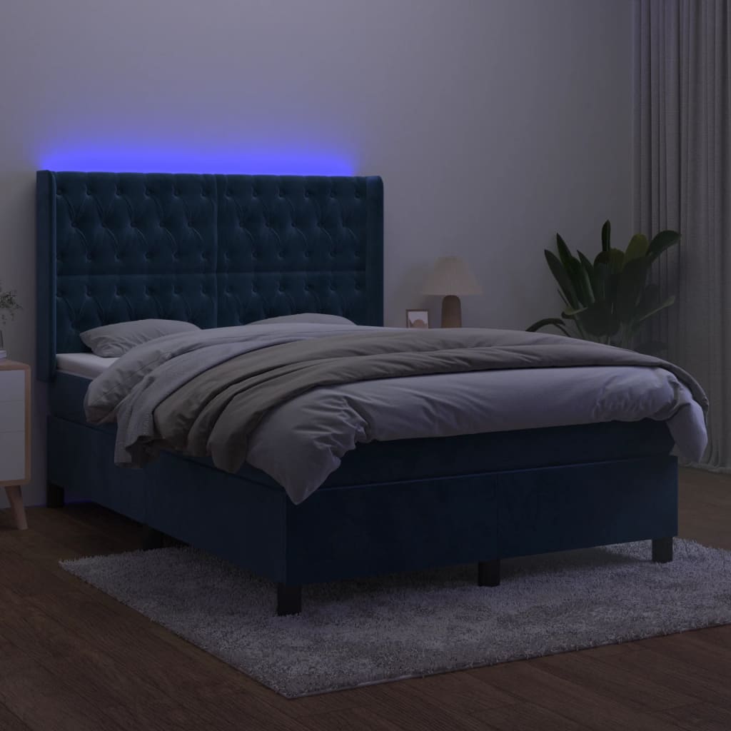 Boxspring met matras en LED fluweel donkerblauw 140x190 cm Bedden & bedframes | Creëer jouw Trendy Thuis | Gratis bezorgd & Retour | Trendy.nl