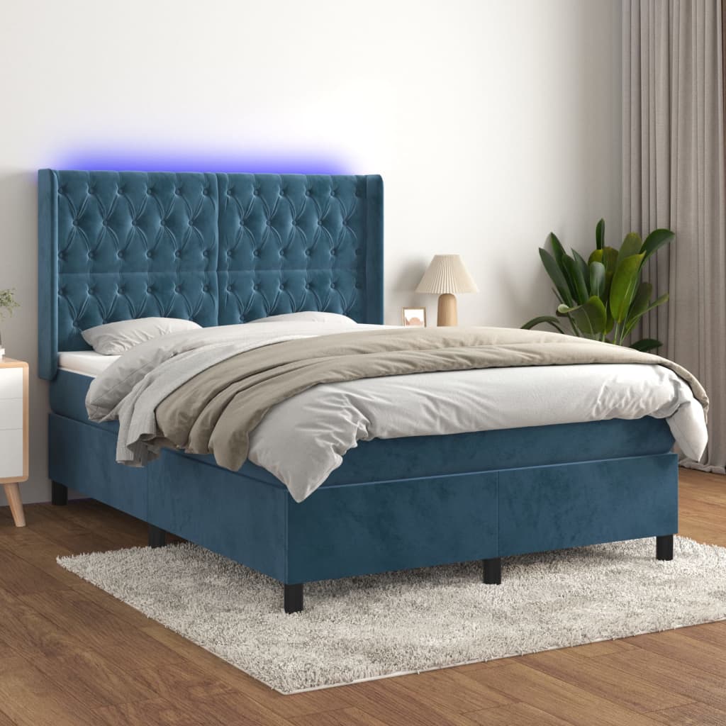 Boxspring met matras en LED fluweel donkerblauw 140x190 cm Bedden & bedframes | Creëer jouw Trendy Thuis | Gratis bezorgd & Retour | Trendy.nl