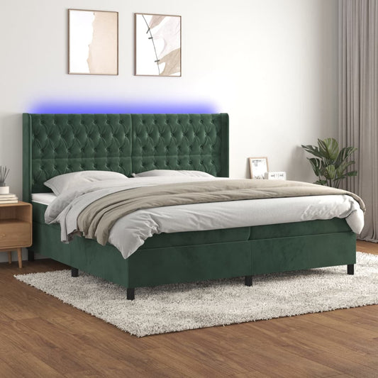 Boxspring met matras en LED fluweel donkergroen 200x200 cm Bedden & bedframes | Creëer jouw Trendy Thuis | Gratis bezorgd & Retour | Trendy.nl