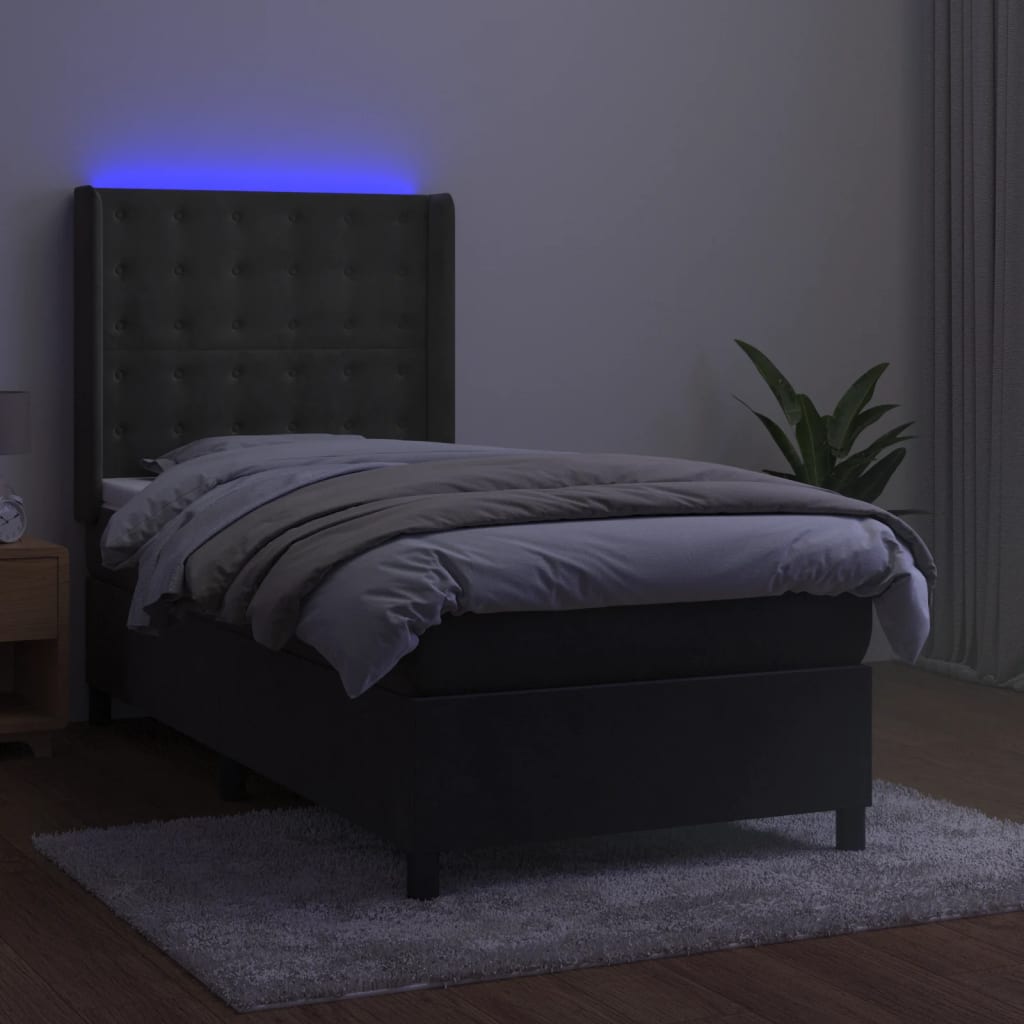 Boxspring met matras en LED fluweel donkergrijs 90x190 cm Bedden & bedframes | Creëer jouw Trendy Thuis | Gratis bezorgd & Retour | Trendy.nl