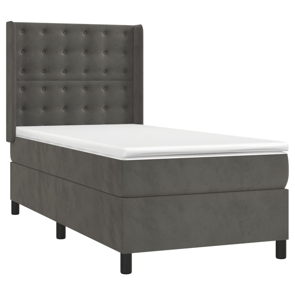 Boxspring met matras en LED fluweel donkergrijs 90x190 cm Bedden & bedframes | Creëer jouw Trendy Thuis | Gratis bezorgd & Retour | Trendy.nl