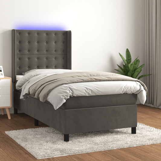 Boxspring met matras en LED fluweel donkergrijs 90x190 cm Bedden & bedframes | Creëer jouw Trendy Thuis | Gratis bezorgd & Retour | Trendy.nl