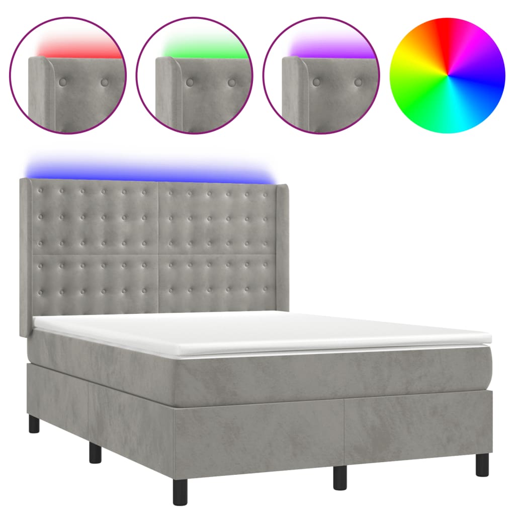 Boxspring met matras en LED fluweel lichtgrijs 140x190 cm Bedden & bedframes | Creëer jouw Trendy Thuis | Gratis bezorgd & Retour | Trendy.nl