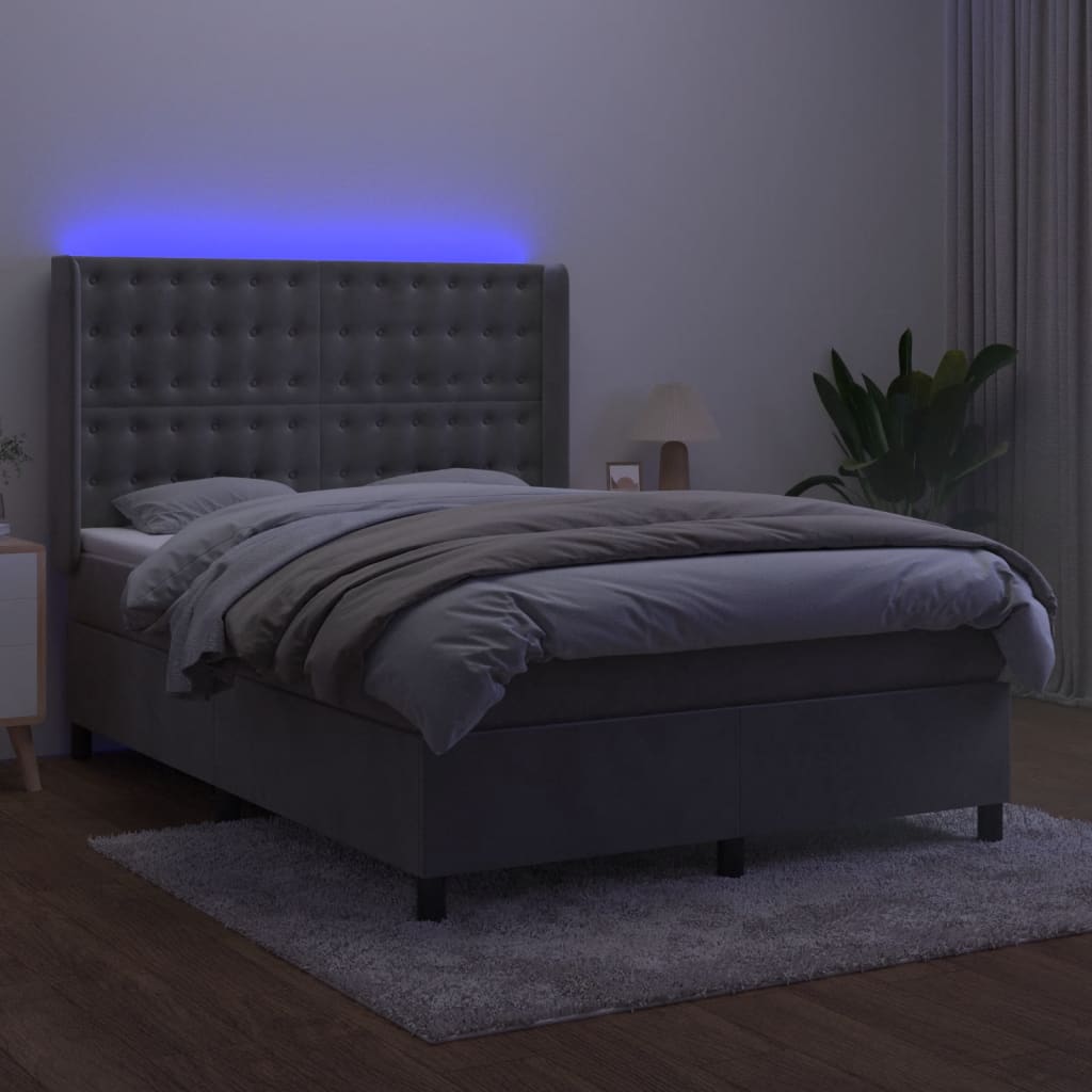 Boxspring met matras en LED fluweel lichtgrijs 140x190 cm Bedden & bedframes | Creëer jouw Trendy Thuis | Gratis bezorgd & Retour | Trendy.nl