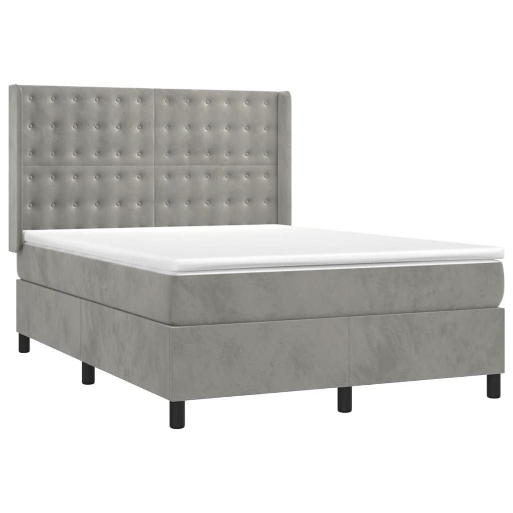 Boxspring met matras en LED fluweel lichtgrijs 140x190 cm Bedden & bedframes | Creëer jouw Trendy Thuis | Gratis bezorgd & Retour | Trendy.nl