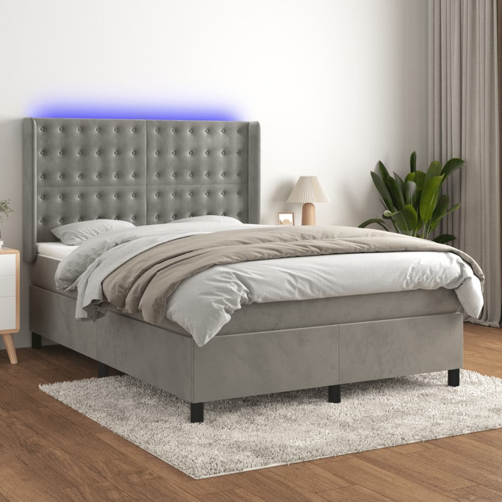 Boxspring met matras en LED fluweel lichtgrijs 140x190 cm Bedden & bedframes | Creëer jouw Trendy Thuis | Gratis bezorgd & Retour | Trendy.nl