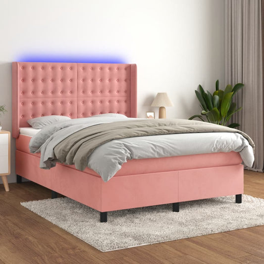 Boxspring met matras en LED fluweel roze 140x190 cm