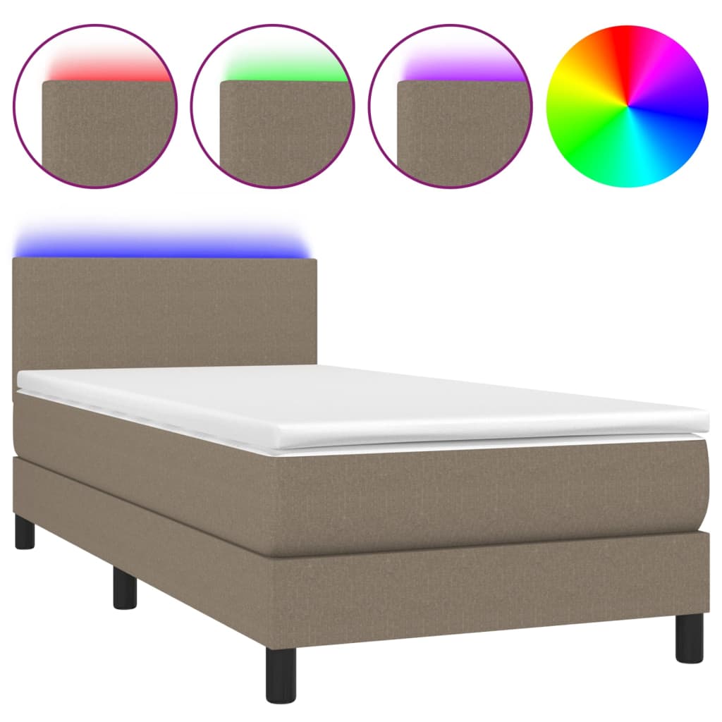 Boxspring met matras en LED stof taupe 90x190 cm Bedden & bedframes | Creëer jouw Trendy Thuis | Gratis bezorgd & Retour | Trendy.nl