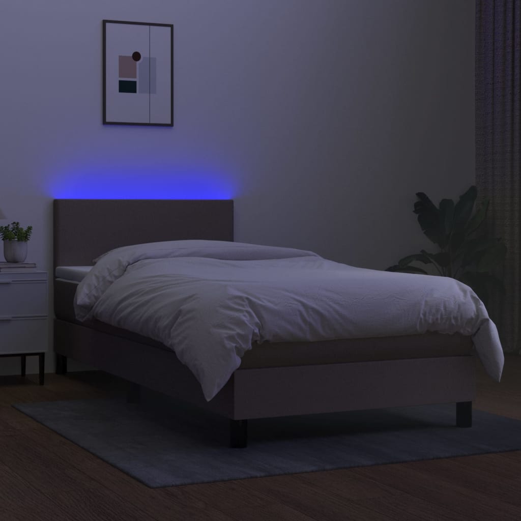 Boxspring met matras en LED stof taupe 90x190 cm Bedden & bedframes | Creëer jouw Trendy Thuis | Gratis bezorgd & Retour | Trendy.nl