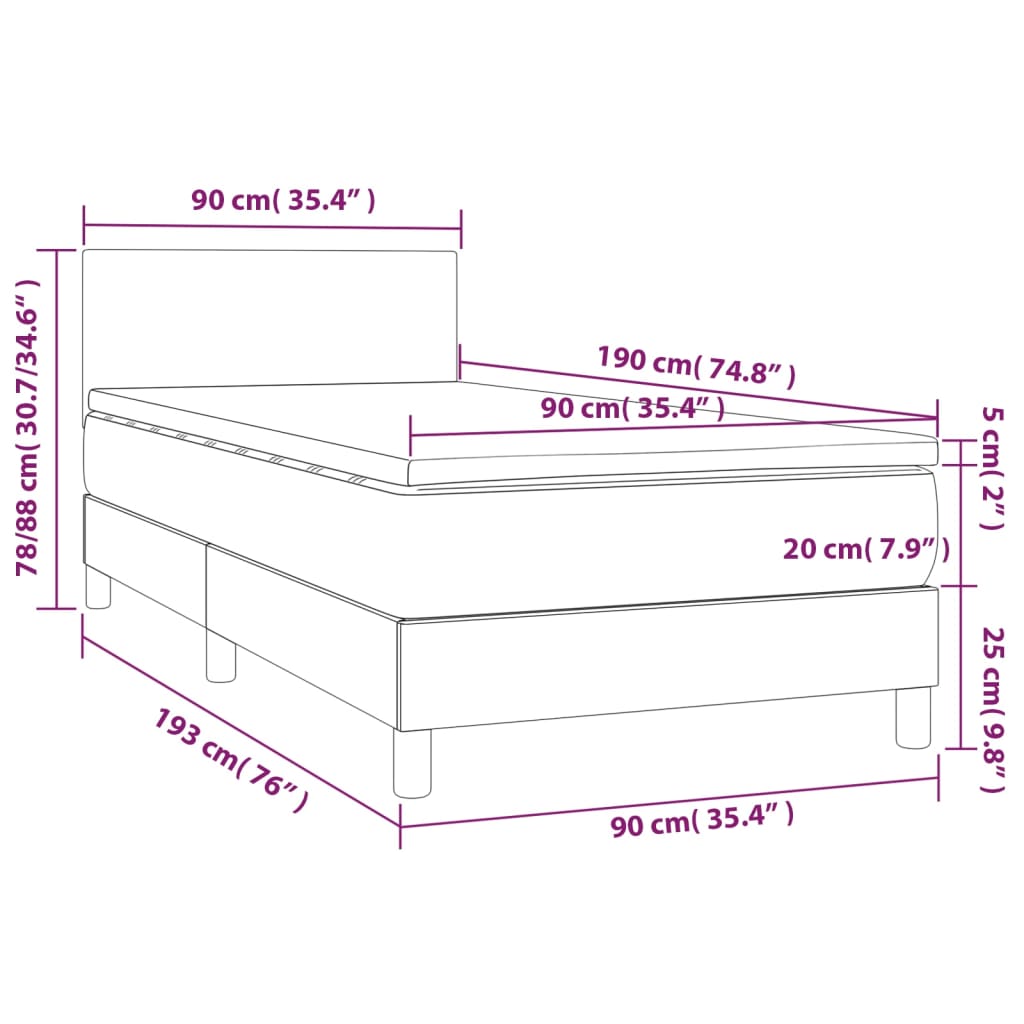 Boxspring met matras en LED stof taupe 90x190 cm Bedden & bedframes | Creëer jouw Trendy Thuis | Gratis bezorgd & Retour | Trendy.nl